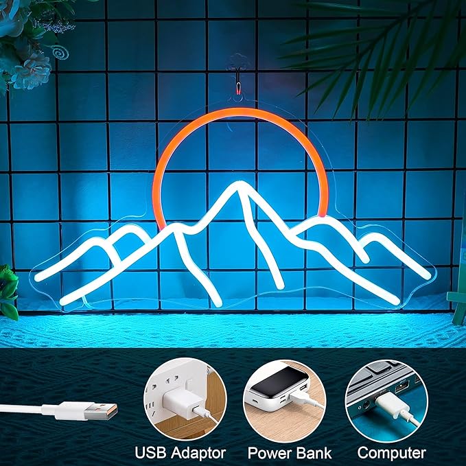 Mountain Neon Sign for Wall Decor, Anywin Dimmable Sunrise Sunset Led Signs with Ice Mountains Neon Signs Art For Living Room, Bedroom Gaming Room, Hotel Decor, Cool Gifts for Friends, Partner