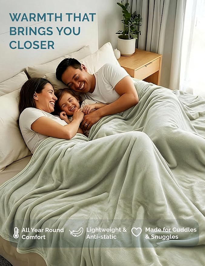 Casa Platino Fleece Blanket Queen Size – 300 GSM Fleece Throw for Bed or Couch – Soft Cozy Warm Holiday Winter Blanket for Bed, Fuzzy Plush Elegant Gifts for Men & Women - 90x90 Inch - Mineral
