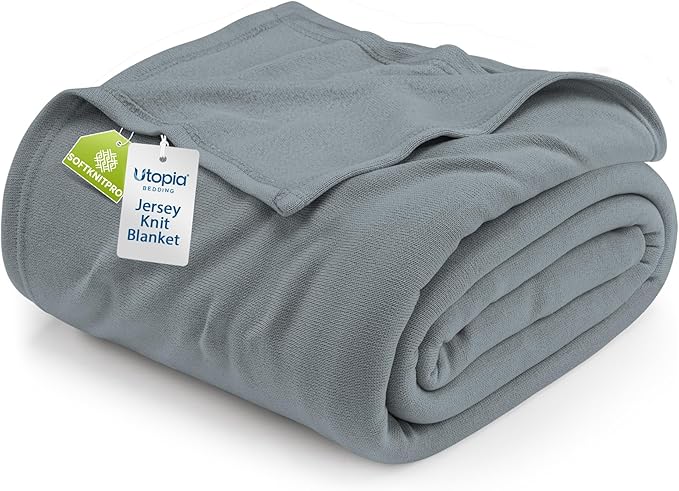 Utopia Bedding Knit Blanket King Size (90x102 Inches, Grey) Soft Lightweight Jersey Breathable Sweatshirt Blanket for Bed,Couch & Sofa