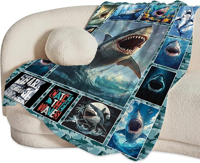 Shark Blanket Ocean Sharks Throw Blankets Decor Stuff Cozy Flannel Fleece Soft Plush Fuzzy Warm Lightweight Bedding Gifts for Women Girls Kids 80"X60"