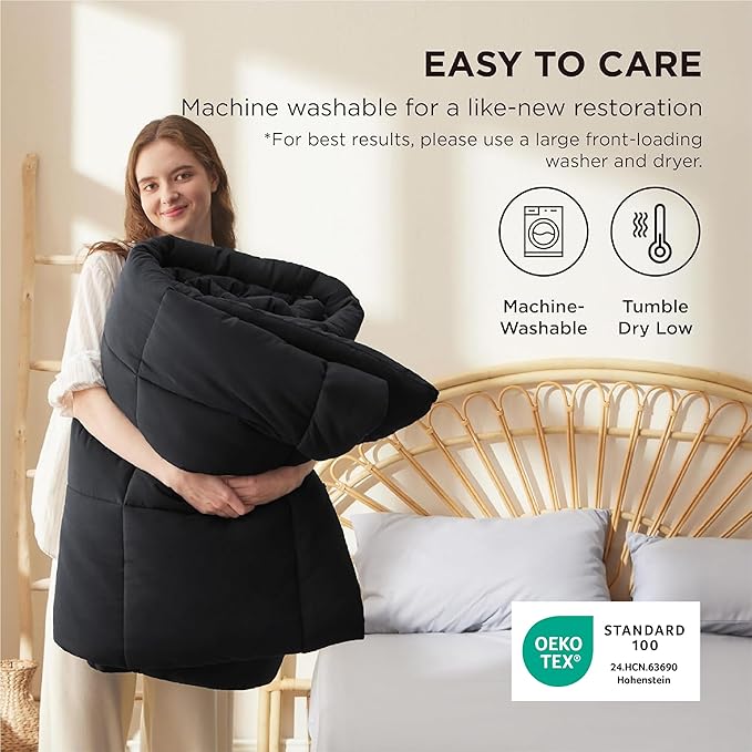 Bedsure Comforter Duvet Insert - Quilted Comforters Full Size, All Season Duvet, GentleSoft Down Alternative Bedding, with 8 Tabs, Gifts for Women/Men, Black, Full 86 x 82 Inches