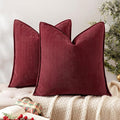 MIULEE Pack of 2 Burgundy Decorative Pillow Covers 18x18 Inch Soft Chenille Luxurious Couch Throw Pillows Farmhouse Cushion Covers with Elegant Design for Sofa Bedroom Living Room Decor