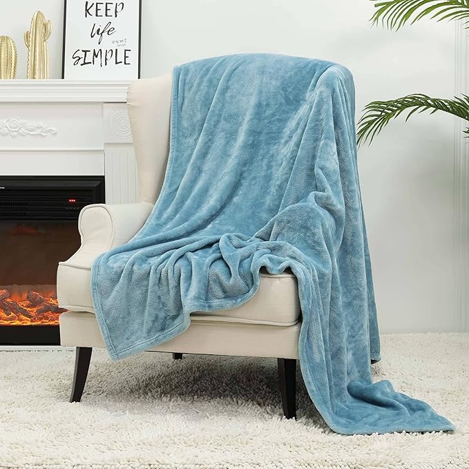 NANPIPER Fleece Blankets Super Soft Flannel Fuzzy Blanket for Bed Couch Luxury Cozy Plush Microfiber Blanket-Twin Size Light Blue
