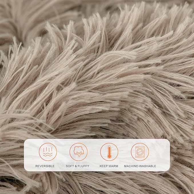 TOONOW Extra Soft Fuzzy Faux Fur Blanket Twin Size 70"x78", Reversible Lightweight Plush Fuzzy Cozy Soft Blankets and Throws for Couch Sofa Bed, Decorative Fluffy Plush Comfy Blanket, Khaki