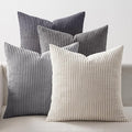 EMEMA Neutral Grey Decorative Throw Pillow Covers 16x16 Inch Set of 4 Boho Farmhouse Corduroy Striped Square Pillow Case,Western Modern Cushion Covers for Couch Bed Livingroom Home Decor