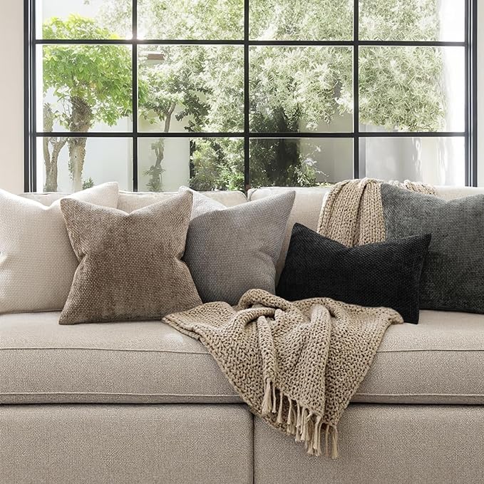 MIULEE Pack of 2 Couch Throw Pillow Covers 20x20 Inch Neutral Beige Modern Boho Accent Decorative Pillow Covers Soft Chenille Farmhouse Cushion Covers for Home Decor Bed Sofa Living Room