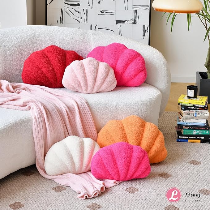 Lfsaaj Seashell Throw Pillows, Shell Shaped Throw Pillows, Soft Home Decorative Pillow Plush Cushion for Bed Couch Living Sofa Room Decor Accent Throw Pillow (13x10 Inch, Dusty Pink)