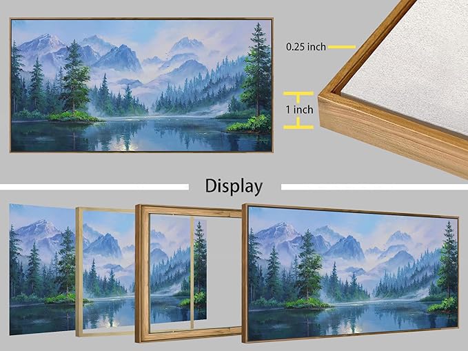 Ardemy Landscape Wall Art Canvas for Living Room, Mountain Lake Nature Bedroom Painting Textured Misty Forest Scenery Picture Green Artwork Home Office Decor, Wood Framed Large 48"x24"