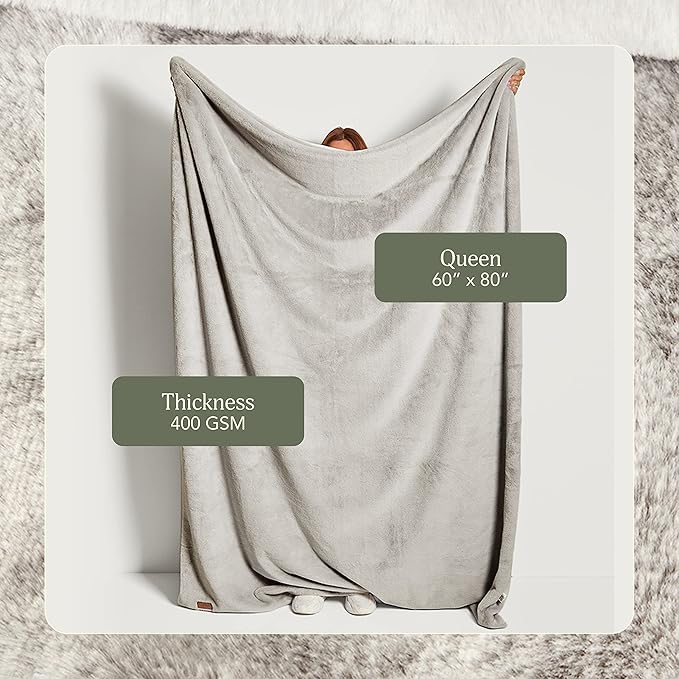 UnHide Lil’ Marsh Faux Fur Blanket - Lightweight, Soft Throw Blanket - Machine Washable - Ideal for Bed, Couch, or Reading Chair- Medium (60" x 80") Greige