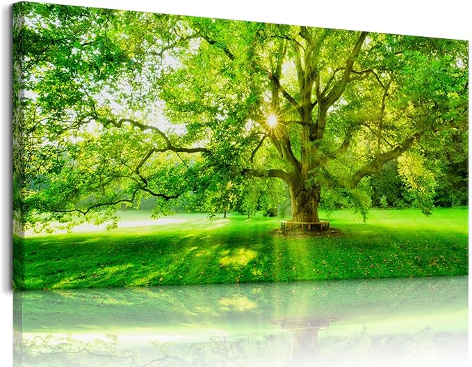 Bamdeya Large Wall Art Forest Picture Trees Canvas paintings Green Room Decor Sunrise Landscape Wall Art Nature Scenery Poster prints Bedroom Living Room Wall Decor Modern Home Decorations