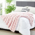 JONIYEAR Decorative Large Soft Bubble Faux Rabbit Fur Bed Blanket Full Size 70" x 80",Reversible Cozy Accent Thick Warm Furry Blanket for Winter,Lovely Cute Big Washable Fuzzy Blankets for Women, Pink