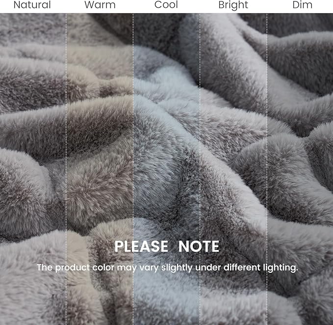 Cozy Bliss Deluxe Sheared Rabbit Faux Fur Throw Blanket, Soft Fuzzy High-Low Sculpted Plush Blanket for Couch, Cozy Home Accent, All Season Use, Grey 90"x90"