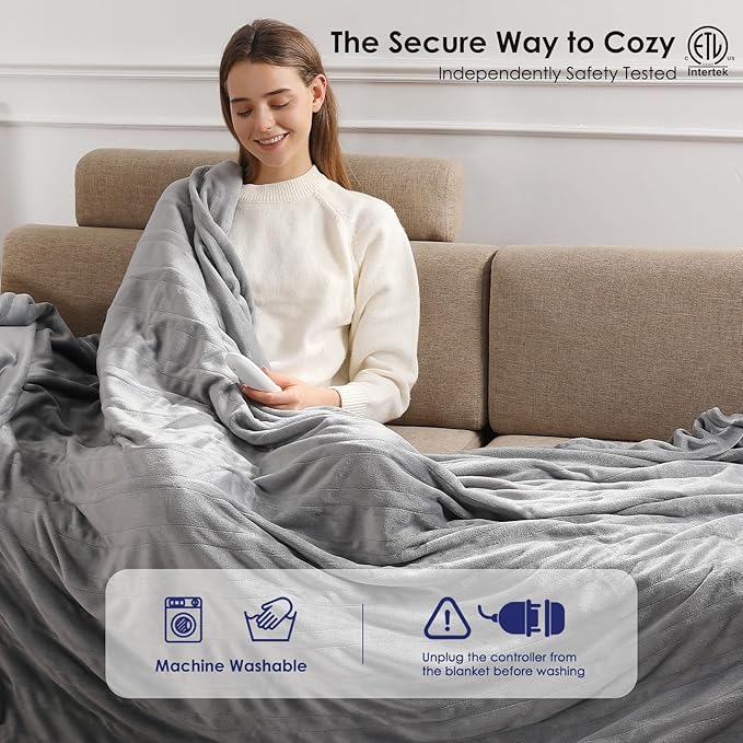Heated Blanket King Size Electric Blanket 100''X90'' - Fast Heating Blanket Ultra Soft Flannel, Dual Controllers with 5 Heat Levels & 10 Hrs Timer, Machine Washable King Heated Blanket, Silver Gray