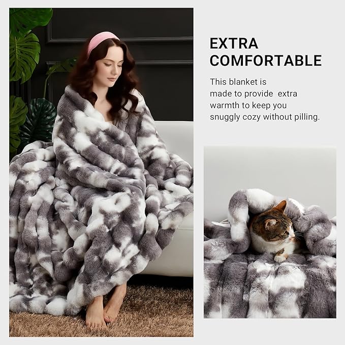 SAPHREAS Faux Fur Throw Blanket for Couch, Fluffy Fuzzy Bubble Blanket for Sofa Bed Living Room, Decor Soft Cozy Gifts for Women Men, 60x80” Tie Dye Grey
