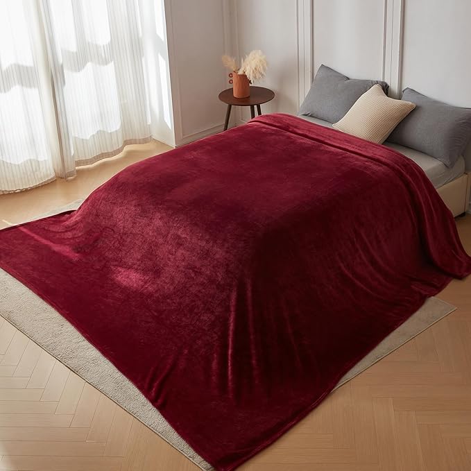 COOVA Oversized King Fleece Blanket 120x120 inches, Soft Cozy Warm Giant Extra Large 10'x10' Blanket for Bed, Sofa, Couch,Travel, Camping, California Huge Flannel Big Throw Blanket, Burgandy Red