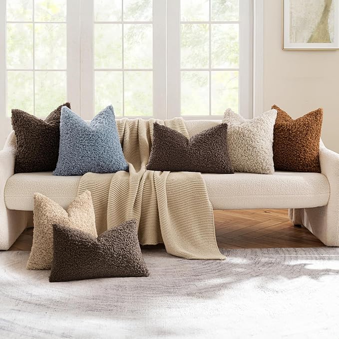MIULEE Pack of 2 Throw Pillow Covers 16x16 Inch Chocolate Faux Fur Decorative Sherpa Pillow Covers Fuzzy Accent Soft Sheepskin Fleece Cushion Cases for Boho Home Decor Couch Living Room Bed