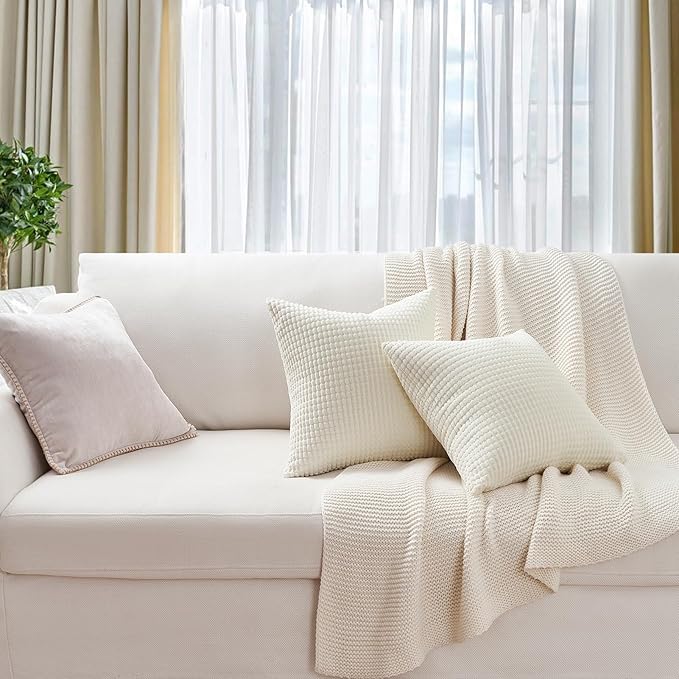 Topfinel 4 Packs Cream White Decorative Throw Pillow Covers 20x20 Inch for Living Room Couch Bed Sofa, Boho Western Farmhouse Home Decor, Soft Plush Corduroy Cute Square Beige Cushion Case 50x50 cm