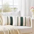 Fancy Homi Set of 2 Dark Green Boho Lumbar Decorative Throw Pillow Covers 12x20 Inch for Couch Bed Sofa Bedroom, Modern Farmhouse Vintage Forest Green Living Room Decor