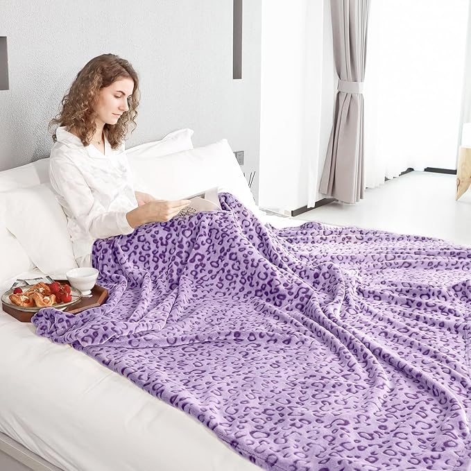 Purple Leopard Print Throw Blanket for Women, Soft Warm Cheetah Blanket, Cozy Fleece Throw for Bed Sofa Couch, Home Decor Living Room Bedroom Decor, Mothers Day Birthday Gifts for Mom Grandma, 50"x60"