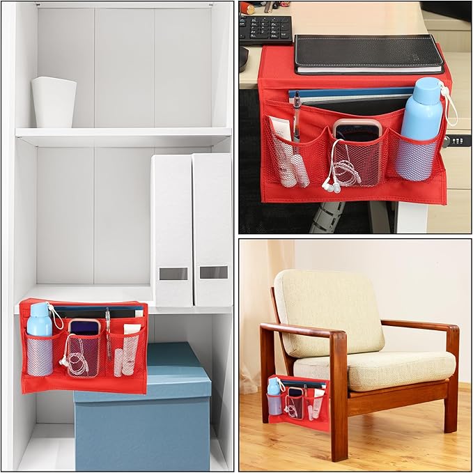 PATIKIL Bedside Caddy, Bed Organizer with 4 Pockets, Blue