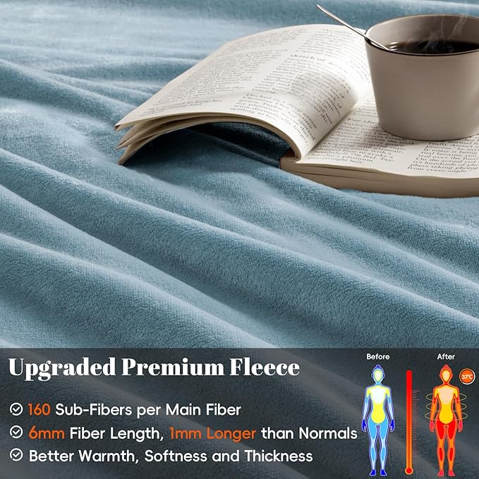 PHF Ultra Soft Fleece Blanket King Size, No Shed No Pilling Luxury Plush Cozy 300GSM Lightweight Blanket for Bed, Couch, Chair, Sofa, Perfect Decorations Gifts, 108" x 90", Dusty Blue