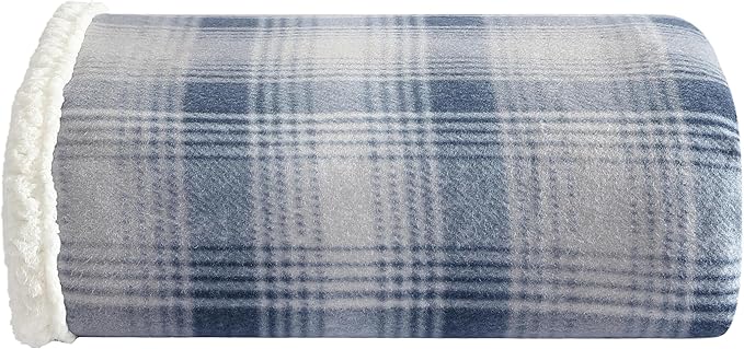 Eddie Bauer - Blanket, Super Soft Reversible Sherpa & Brushed Fleece Bedding, Ideal Throw Blankets for Couch, Plaid Home Design (Nordic Midnight)