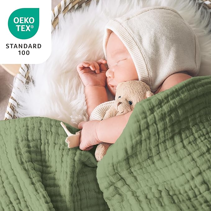 Love's cabin 100% Cotton Muslin Blanket, 6 Layer Lightweight Breathable Gauze Large Throw Blanket 50 x 70 Inches, Soft Cooling All Season Blanket for Couch or Sofa, Sage Green