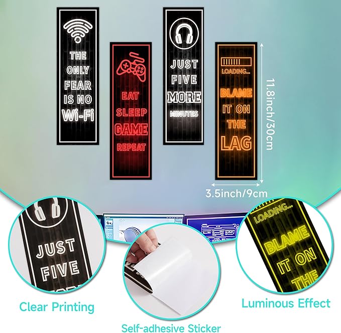 Eat Sleep Game Wall Decals Glow in The Dark, Gamer Controller Stickers Decor for Boy Bedroom, Joystick Video Gaming Kids Playroom Nursery Decoration