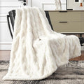 Cozy Bliss Faux Fur Textured Throw Blanket for Couch Super Soft Fuzzy Bed Blanket Gift for Women Premium 3D Ribbed Jacquard All Season Use Cream White Zigzag 50"*60"