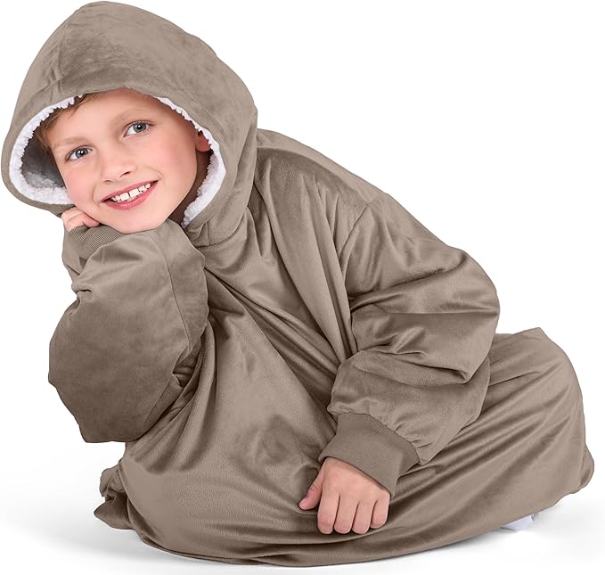 Bare Home Wearable Blanket Hoodie - Soft Plush Sherpa - Warm and Cozy - Oversized Wearable Blanket - Adult & Kid Sizes