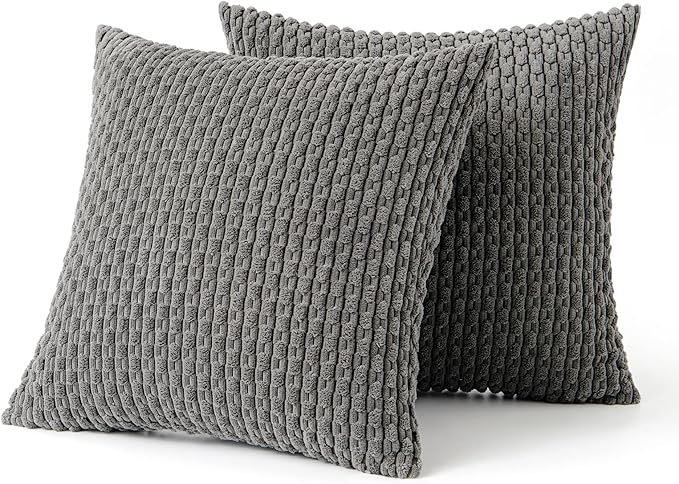 MIULEE Pack of 2 Decorative Throw Pillow Covers 24x24 Inch Soft Boho Striped Textured Corduroy Pillow Covers Modern Farmhouse Home Decor for Couch Bed Sofa Living Room Dark Grey