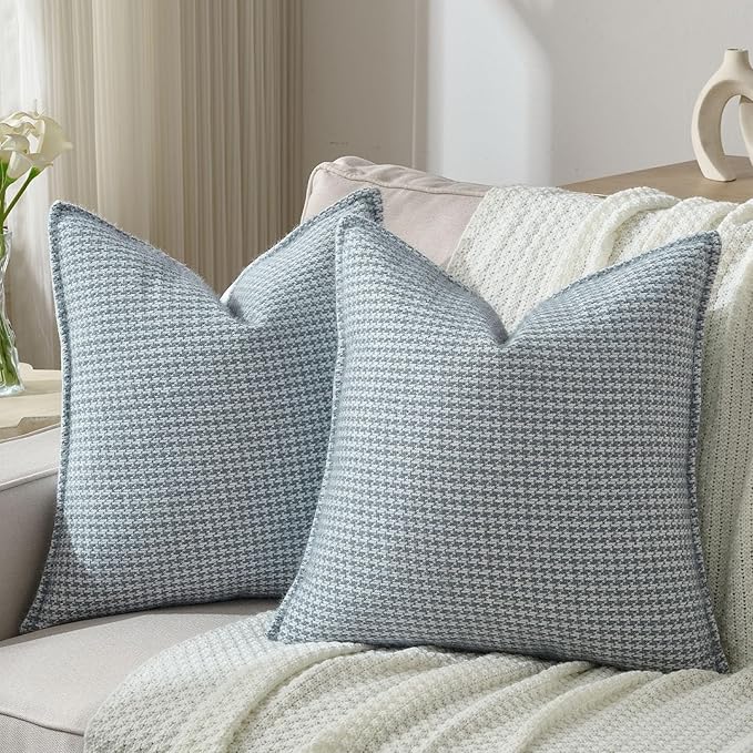 FUTEI Grey Blue Decorative Throw Pillow Covers 26x26 Inch Set of 2,Soft Houndstooth Gingham Textured Euro Pillow Sham,Modern Home Decor for Couch Bed Living Room