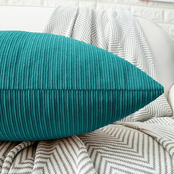 HWY 50 Teal Chenille Throw Pillow Covers 22x22 Inch with Triple Buttons, Soft Farmhouse Accent Decorative Cushion Cases for Couch Sofa Bed Living Room Pack of 2