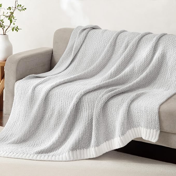 Whale Flotilla Knit Blanket Twin Size, Ultra Soft Warm Reversible Cozy Decorative Blankets for Couch Sofa and Bed, 60x80 Inch, Grey