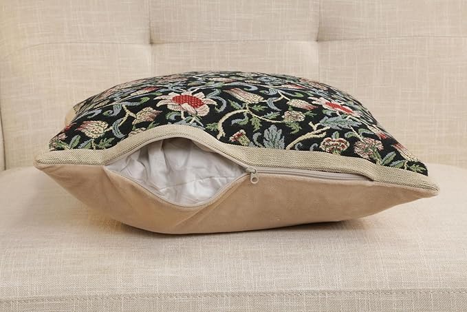 C Charlotte Home Furnishings Inc Fleur De Morris Black Belgian Cushion Cover - 16 in. x 16 in. Cotton/Viscose/Polyester by William Morris