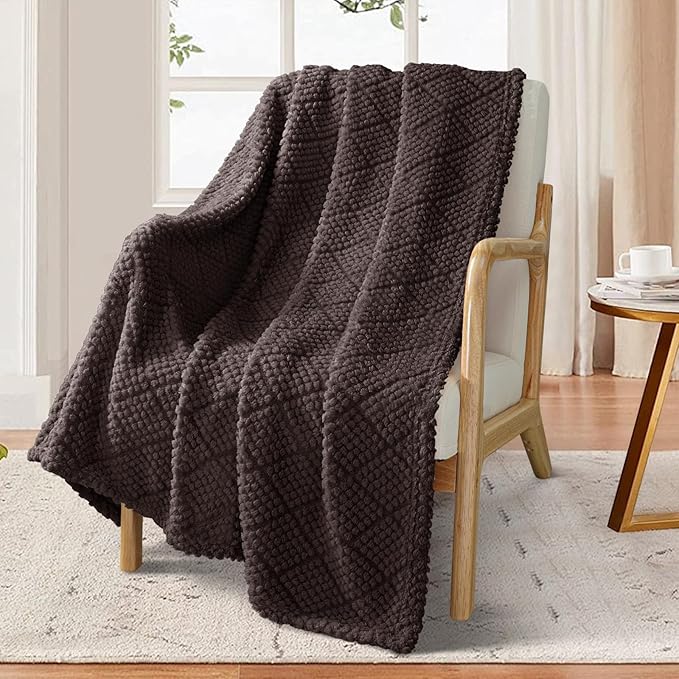 Whale Flotilla Fuzzy Fleece Throw Blanket for Couch, Bed, Soft Fluffy Jacquard Waffle Blankets for All Season, Lightweight and Warm, 50x60 Inch, Coffee