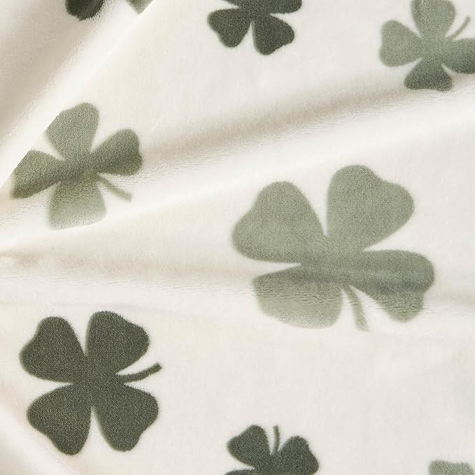 Lucky Brand 50" x 70" Plush Throw Blanket, Clover Toss Ivory Blanket for Sofa or Bed