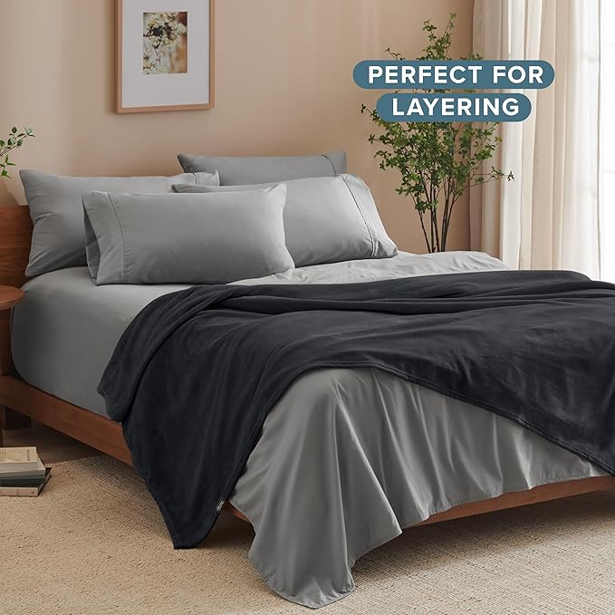 Bare Home Fleece Blanket - Throw Extra Long - Ultra-Soft Lightweight for Bed, Sofa, and Couch - Luxury Microplush - Cozy Warm Blanket (Throw XL, Black)