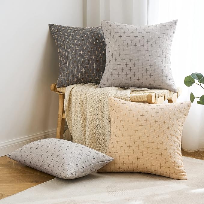MIULEE Pack of 2 Decorative Burlap Linen Throw Pillow Covers Modern Farmhouse Pillowcase Rustic Woven Textured Cushion Cover for Sofa Couch Bed 24x24 Inch Light Yellow