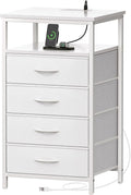 Huuger Night Stand with Charging Station, Multiple Drawer Dresser for Bedroom, Bedside Table, Tall Nightstand with PU Leather Finish, Open Shelf, End Table, for Closet, Entryway, Bedroom, White