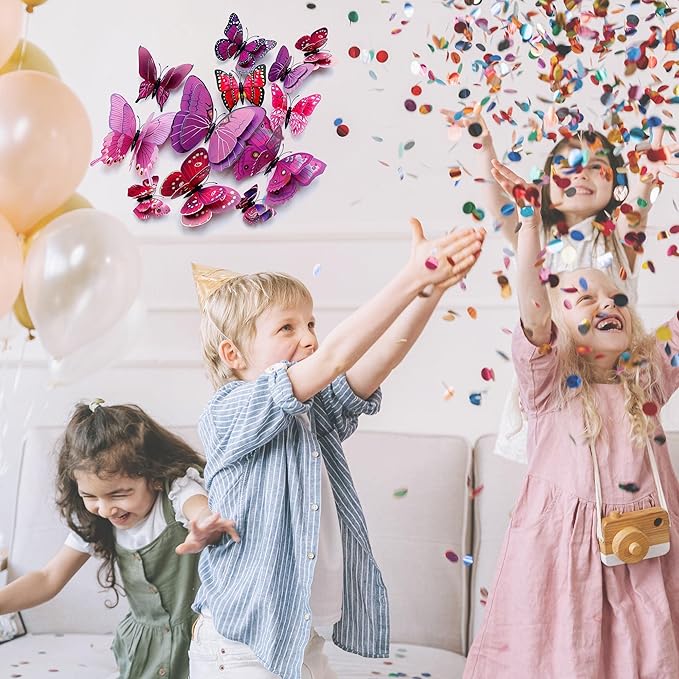 Butterfly Wall Decor 72 PCS, 3D Butterflies Stickers for Party Decorations with Magnets (Purple, 72)