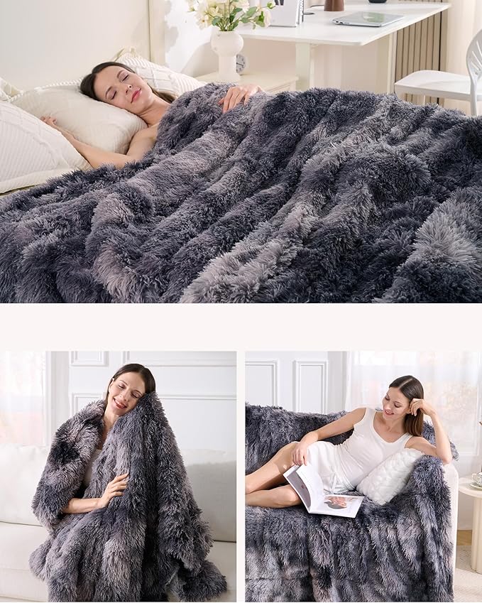 Super Soft Fluffy Faux Fur Throw Blanket for Couch, Fuzzy Sherpa Fleece Cozy Warm Gifts for Women, Room Decor Christmas Plush Thick Throw for Men, Minky Teen Gifts Winter Bedding, 50" x 60"