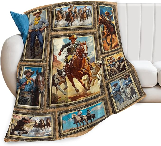 Western Cowboy Blanket for Girls Women Boys Men Adults Kids Soft Cozy Fleece Country Wild West Throw Blankets Gifts Warm Flannel Plush Stuff Lightweight Decorative for Couch Bed Sofa 50"X40"