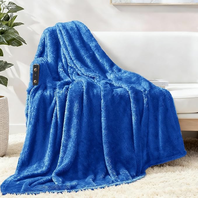 Exclusivo Mezcla Plush Fuzzy Fleece Throw Blanket Extra Large, Super Soft, Fluffy and Warm Blankets for Couch, Bed, All Season (Cobalt Blue, 50x70 inches)
