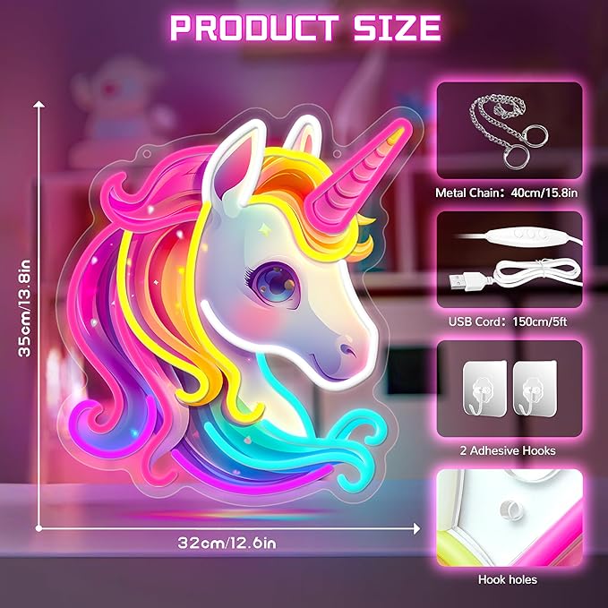Unicorn Neon Sign, Colorful Unicorn Neon Signs for Wall Decor, Dimmable Acrylic Neon Lights for Girls Room Bedroom School Classroom Party Decorations Nursery, Perfect Gifts