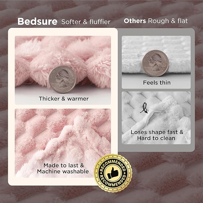 Bedsure Pink Throw Blanket for Couch - 350GSM Fluffy Plush Bubble Blanket for Bed Home Room Decor, GentleSoft Cute Fleece Soft Cozy Gifts for Women Girls, 50x60 Inches