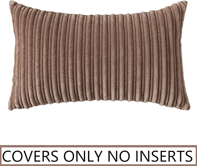 UGASA 12x24 Inch Pillow Cover Pack of 1 Soft Boho Stripe Corduroy Long Rectangle Lumbar Cushion Case Farmhouse Decorative Throw Pilowcase for Bed, Couch, Sofa, Bedroom, Living Room, Light Brown