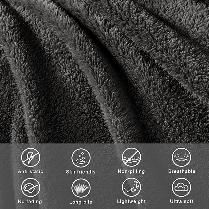 Exclusivo Mezcla Queen Size Blanket for Bed, Super Soft Velvet Plush Fleece Blankets, Fuzzy Cozy and Warm for Winter, 90x90 Inches, Dark Grey