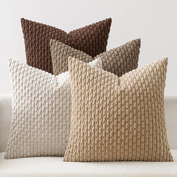 MIULEE Boho Brown Decorative Throw Pillow Covers for Couch Sofa Living Room Set of 4 Rustic Cushion Covers Neutral Farmhouse Corduroy Pillowcases Home Decor 18x18 Inch Brown Gradient Series