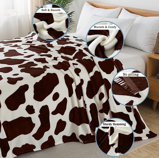 Fleece Cow Print Blanket King Size for All Season - Premium Lightweight Anti-Static Super Soft Cozy Plush Cow Blankets for King/Calking Bed,90" x 108"(Brown Cow)